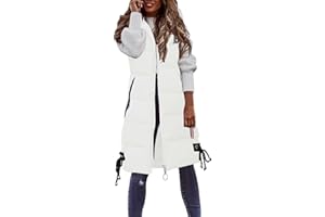 Duohropke Steppweste Damen Lang mit Kapuze Elegant Übergangsjacke Damenwesten Longweste Steppjacke Puffer Leicht Große Größen Winterjacke Herbst Winter Ärmellos Lange Weste Daunenweste