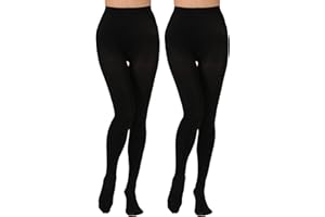 KLONKEE 2 Pairs Women's Black Tights, 80 Denier Soft Opaque Tights Tummy Control High Waist Pantyhose for Women