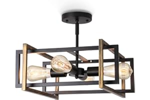 ENCOFT Plafonnier Industriel 4 Lumières E27, Éclairage de Plafond en Métal Creative Rétro, Lustres Luminaire Interieur pour Chambre Salle à Manger, Noir Marron Sans Ampoule