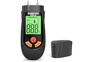 SURFOU Miernik Wilgotności do Ścian, Drewna i Papieru, Cyfrowy Higrometr z 3 Trybami, Wyświetlaczem LED i 3-Kolorowym Alarmem, Idealny do Budowy, Majsterkowania i Renowacji