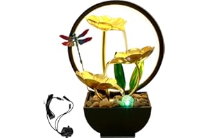 Foribyw Indoor Tabletop Water Fountain with Natural Rocks and LED Ring Lights, USB Powered Resin MeditationTabletop Fountain Zen Relaxation Water Fountain Tabletop Humidifier for Home Office Bedroom