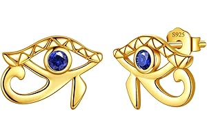 Aurora Tears Juego de collares de ojo egipcio de Horus, aretes de tuerca, juego de joyas de plata de ley 925, colgante de mal de ojo, aretes, conjunto de joyería para hombres y mujeres