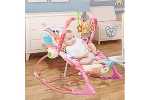 XDAILUYYDS Baby Wippe mit Beruhigenden Vibrationen, Babyschaukel Elektrisch mit Liegefunktion, 3-Punkte-Gurt Sitz, Babywiege Kuscheltierbügel und Spieluhr. (Rosa)