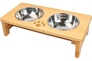 Raised Dog Bowls for Cats and Dogs, Elevated Dog Bowls Bamboo, Dog Bowls with Stand with 2 Stainless Steel bowls by Nothing burger