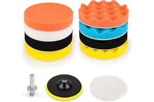 Kshineni Kit Lucidatrici Auto, 125mm 11Pezzi Kit di Spugne Lucidanti con Adattatore per Trapano e Cuscinetti per Ceretta in Lana, Set di Tamponi per Lucidatura per Auto, Lucidatrice e Ceretta