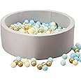 simpa Round Grey Soft Foam Ball Pit with 200 Assorted Colour Balls - Dimensions 90cm (Dia) x 30cm (H)
