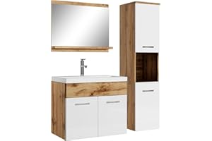 Badplaats B.V. Mobile da Bagno Montreal 60cm Rovere con Bianco Lucido - Armadio mobiletto lavabo Mobili Armadietto