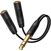 Tisino 6.35mm (1/4") Male to 2 Female Stereo Splitter Cable, 20 cm | 1/4" Y-Splitter Stereo Jack Adapter for Amplifier/Guitar