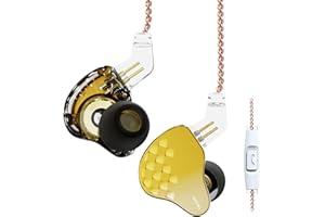 Yinyoo KBEAR Robin - Auriculares intrauditivos, monitores inear 1DD+4BA híbridos Controladores estéreo de Sonido Auriculares de Alta fidelidad con Cable Desmontable (con micrófono, Dorado)