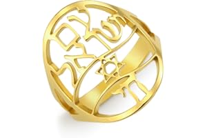 UNIFT Bague juive Chai Star of Daivd pour femmes hommes en acier inoxydable judaïsme symbole de vie anneau lettre juive prière bijoux Pâques cadeau