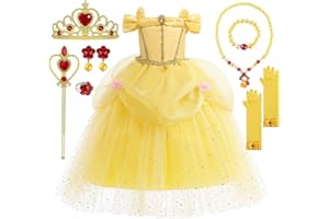 YYDSXK Robe Princesse Fille, Deguisement Princesse avec Couronne Collier Ensemble, Costume Carnaval Enfant, Deguisement Princesses pour Anniversaire Cosplay Fête