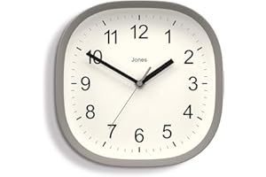 Jones Clocks Square Retro Wall Clock in Acrylic, The 'Sprite' in Grey, 22.5 x 22.55 x 6cm