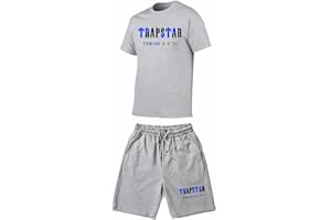QYBFMSM Hombre Camiseta Trapstar Manga Corta Pantalónes Cortos Conjunto Chándal Hombre Verano con Impreso Logo Trapstar Chándal Cuello Redondo Chándal Hombre y Mujeres Set