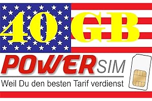 Power Sim USA T-Mobile Netz Prepaid Karte 40 GB Datenvolumen + Allnet Flat