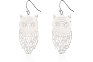 OURAN Dangle Earring for Women,Lucky Owl Drop Earring Girls Gift Gold Silver Earring Stainless Steel Hoop Earring