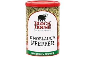 ‎BLOCK HOUSE Block House Knoblauch Pfeffer, Gewürzmischung für Fleisch, Fisch und Gemüse in Restaurantqualität, 200g Dose mit Streuaufsatz