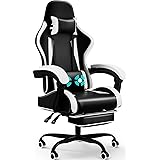 Devoko Massage Gaming Stuhl, Computer Bürostuhl mit Fußstütze, Racing Gamer Stuhl 150kg Belastbarkeit, 90-135° Rückenlehne ei