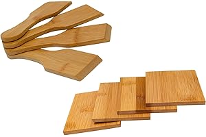 Hausleben® Raclette Zubehör 8er-Set – 4 Bambus Schaber + 4 Bambus Untersetzer – Umweltfreundliches Raclette Set für Küche & Tisch – Hitzeresistent, langlebig & ideal für Raclette-Abende