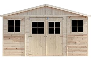 Cobertizo de Madera para jardín - A246x418x220cm/8m2 Cobertizo de Madera Natural - Taller de Jardín - Bicicleta, Almacenamiento de Herramientas TIMBELA M332