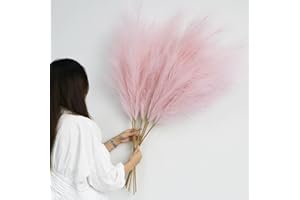 YiYa Artificial Pampas Grass Decoration 6 Pcs 113CM Large Pampas Grass Stems off Pink Fluffy Artificial Pampas Grass for Floor Vases Tall Plant Flowers Boho Home Decor Office Decor