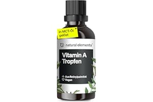 ‎NATURAL ELEMENTS natural elements Vitamin A Tropfen – 50 ml – Vitamin A (Retinylpalmitat) in MCT-Kokosöl gelöst – vegan, hochdosiert, ohne unnötige Zusätze – in Deutschland produziert & laborgeprüft