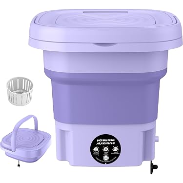 Wandefol Tragbare Faltbare Waschmaschine, 9L Automatische Mini-Eimer- Waschmaschine mit Abflussrohr, Reisewaschmaschine für Reisen, Wohnmobil, Camping, Wohnungen, Hauswäsche (EU-Stecker
