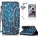 Produktbild iPhone 5C Hülle,iPhone 5C PU Leder Flip Wallet Case Cover,Sunroyal Retro Elegant Schön Blau Schwarz Nacht Star Malerei Muster Entwurf Flip Magnetverschluss Wallet Kreditkarte ID Card Slots Handy Hülle mit Standfunktion Strip Bookstyle Handyhülle Tasche PU Schutz Etui Folio Schutzhülle für Apple iPhone 5C + Bling Glitzer Diamant Staub Stecker und Displayschutzfolie