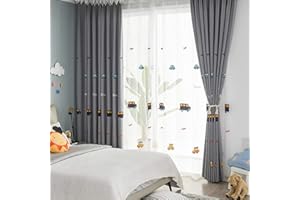 Lsimeru Auto Verdunkelungsvorhang Kinderzimmer Junge Ösen Stickmuster Grau Vorhänge Gardinen Babyzimmer Kinder Dekoschal 2er Set Grau 140x225 Lang