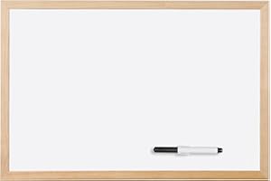 Bi-Office Budget - Tableau Blanc, 60 x 40 cm, avec 1 Marqueur, Tableau à Mémo avec Cadre en Bois et Surface Non-Magnétique