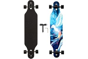 YZSZSJC Longboard, 8-lagigem Ahornholz Cruiser komplettes Skateboard,Longboards für mädchen Erwachsene jung anfänger mit T-Tool und PU-Räder