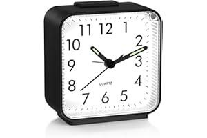 OQIMAX Silent Alarm Clocks Bedside, Non Ticking Table Clock with Luminous Pointer & Large Display, Battery Powered Bedside Alarm Clock with Snooze & Night Light Function, for Bedroom, Office