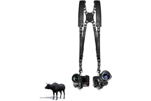 Hengme Leather Camera Strap, Double Shoulder Camera Harness Quick Release Adjustable camera shoulder strap for Two DSLR/SLR Cameras - 60 x 30-50cm (Black)