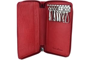 CM CONTE MASSIMO CONTE MASSIMO Llavero para Hombre y Mujer, de Piel Auténtica con Cremallera, Ganchos y Bolsillos, con Caja de Regalo