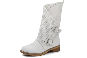IF Fashion Scarpe da Donna Stivali Stivaletti Biker Fibbie Anfibi Primaverili Estivi 628 Bianco N.40
