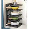 Tycom Pots and Pans Organizer for Cabinet,Kitchen Organizer and Storage Rack,Space Saving Stand with Adjustable Dividers,5 Layer Single Sided With Panel Black.