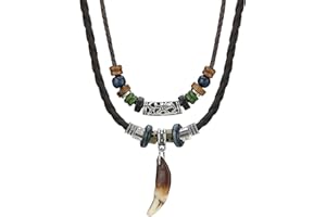 SHIEAGLELD Collar Cuero Hombre Estilo Bohemio para Hombre, Colgante de Cuero Estilo Surfista para Hombre y Mujer, Collar de Tribu Antigua, Longitud Ajustable