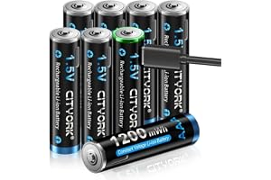 CITYORK USB-C AAA-batterier litiumuppladdningsbara, 8 stycken AAA 1,5 V batterier 1 200 mWh med 4-i-1 USB-laddningskabel