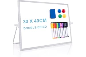ARCOBIS A3 Whiteboard with Stand, 40X30cm Large Dry Erase Desktop Magnetic Board, Double-Sided Desk White Board with Pens and Erasers for to Do Lits, School, Home, Office (Silver)