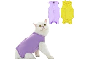 GIEEU Katzen-Genesungsanzug, chirurgischer Genesungsanzug, nach Operationen, für weibliche Katzen, weiches und atmungsaktives Modalgewebe, Violett und Gelb, Größe M (2 ~ 4 kg Katze), 2 Stück