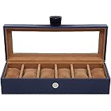 Leather World Engineered Wood Watch Box Holder Organizer Case In 6 Slots Of Watches For Men And Women With Transparent Display (Blue): 