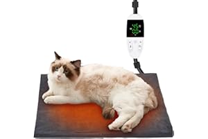 Papettly Pet Heating Pad for Cat Dog - 30℃-60℃ Adjustable Temperature Kitten Puppy Heat Pad with Timer(1-12H), Waterproof Dog Cat Heat Mat with 2m/6ft Chew Resistant Cord, 18”x18” Heated Dog Blanket