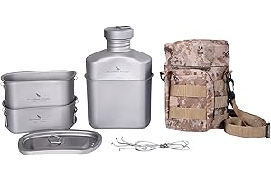 Boundless Voyage Cantina militare in titanio con borse mimetiche grande capacità a forma di rene con coperchio e catena di sospensione