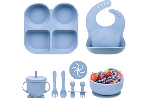 VSIFEHSO Geschirr-sets für Baby 9-teiliges Baby Kindergeschirr Set mit Lätzchen Essteller Schüssel Tasse Löffel Gabel Safe BPA-frei Spülmaschine und Mikrowelle
