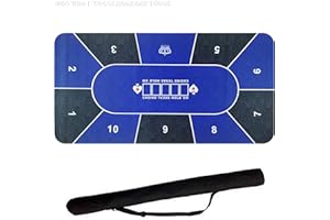 TourKing Professional Poker Mat 180 x 90 cm, Blackjack Mat 10 Player Portable Rubber Texas Hold'em Poker Table Top Layout w/Carrying Bag for Poker Games, Blackjack Layout(Blue)
