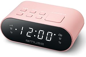 MUSE DUALER WECKER Radio PLL in Rosa, Handlicher UKW-PLL-Radio mit Dual-Alarm, LED Anzeige, 24-Stunden-Dimmer und Batterie-Backup
