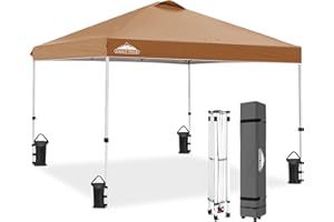 EAGLE PEAK Tonnelle de Jardin Pliable 3x3m Pop-up Gazebo Tente Pliante Pavillon，avec Sac de Transportable à Roulette pour Camping, Plage, Jardin, Couleur Kaki