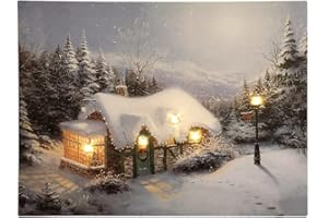 ‎ZEITZONE zeitzone LED Bild Winter Weihnachten Berghütte Winterlandschaft Beleuchtet 28x38cm