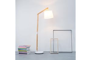 LIGHTBOX Moderna lámpara de pie de madera con pantalla textil, 1x E27 máx.60 W, metal / madera / textil, luz de madera / blanca