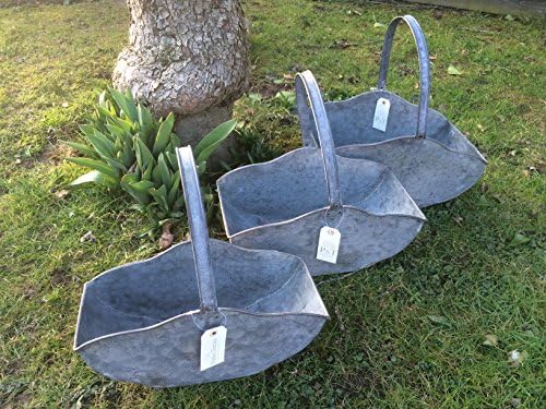 Set Of 3 Vintage Zinc Galvanised Metal Garden Flower Planter Tub Pot Basket