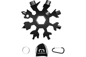 MATHARAGO Schneeflocken-Multitool, 1 Stück 18-in-1-Edelstahl-Schneeflocken-Werkzeug mit Karabinerhaken, Schlüsselanhänger und Aufbewahrungstasche (Schwarz)